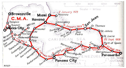 map of the caribbean mail route